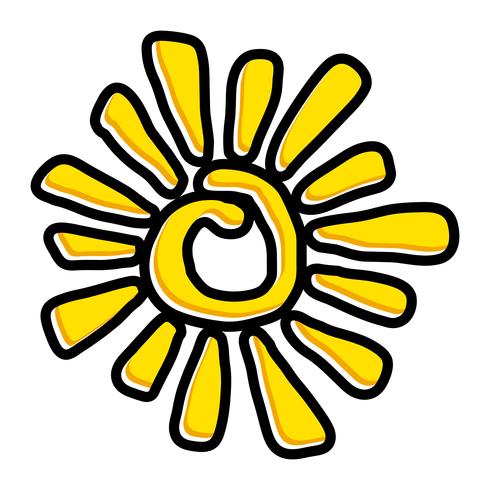 Sol estilizado amarillo en icono de vector de estilo tribal pintado de tinta