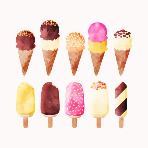 Vector Watercolor Ice Cream Set