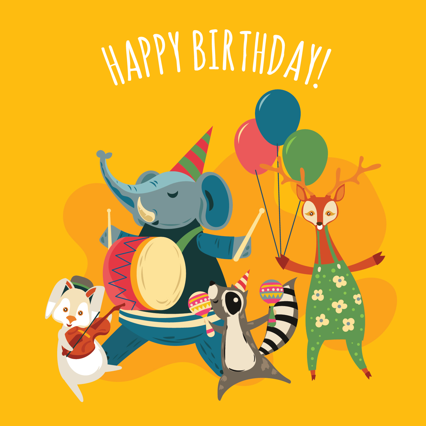 Cute Music Jungle Animals Cartoon Illustration for Happy Birthday Party  551589 Vector Art at Vecteezy