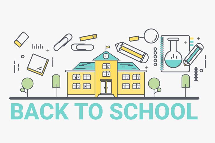 Welcome back to school concept. Thin line art style design for education idea theme website banner. vector