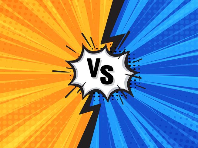 Comic Fighting Cartoon Background.Blue Vs Yellow. Vector Illustration.