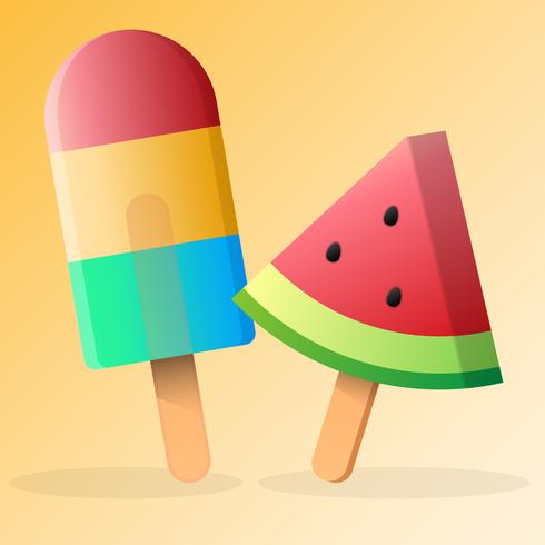 Rainbow And Watermelon Vector Ice Cream Set