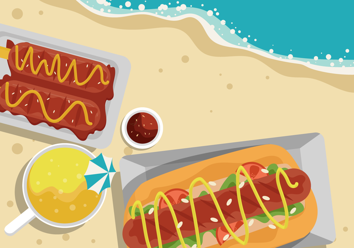 Comida de comida en la playa, ilustración vectorial vector