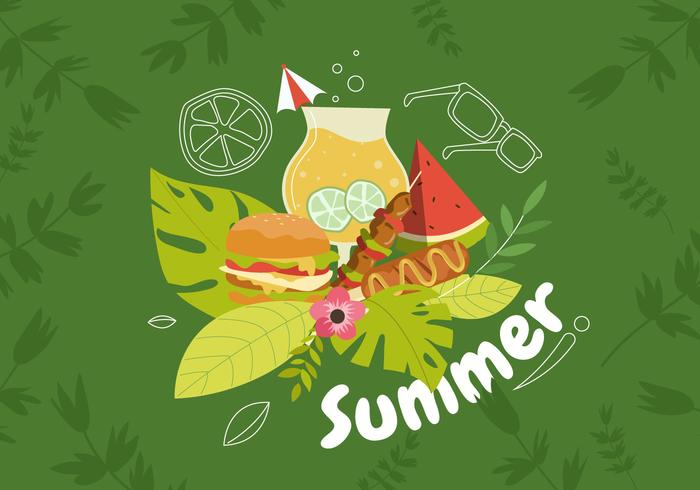 Summer Food Wit Tropical Backgroun Vector Illustration