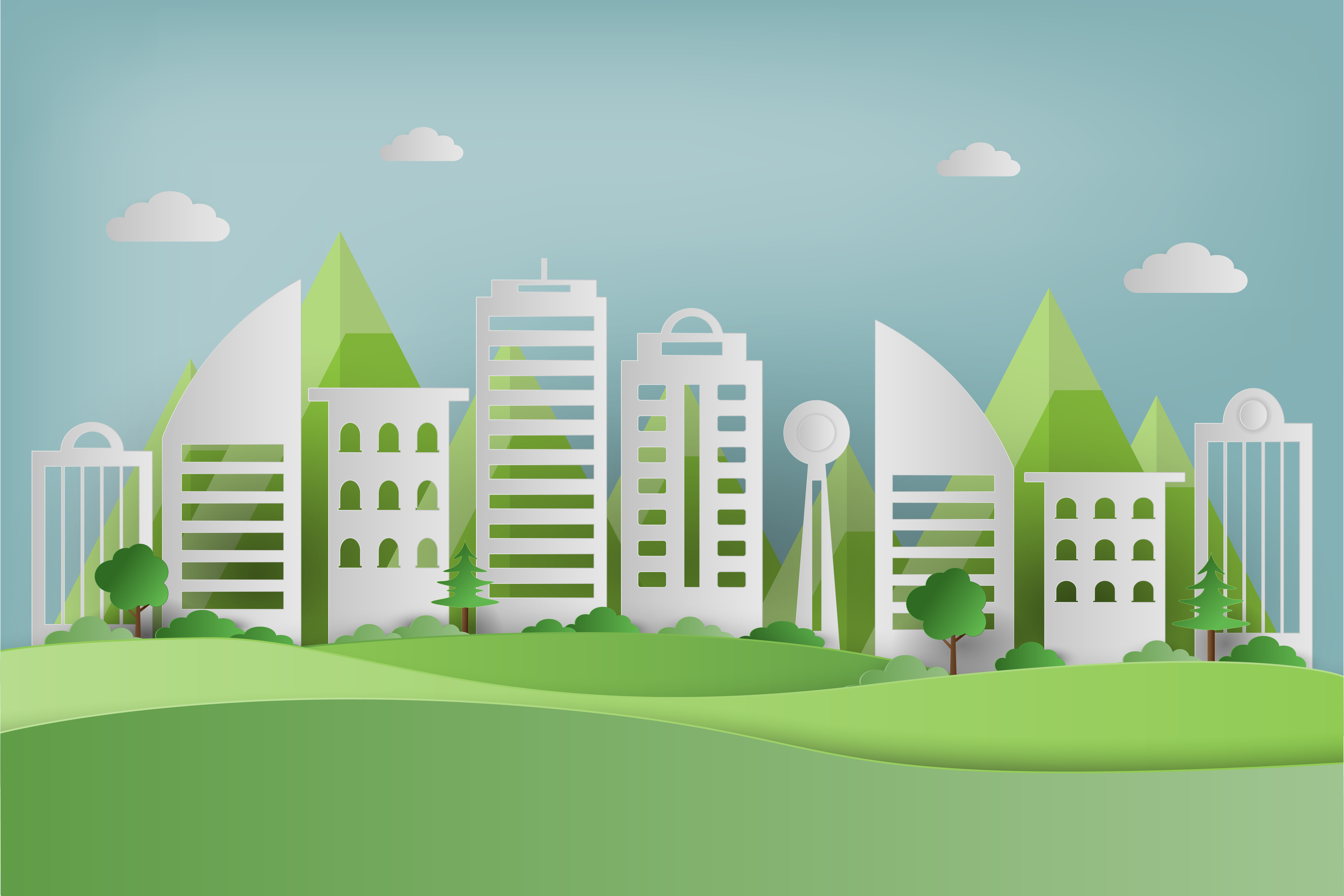 плакат зеленый город. акция зеленый город. сделаем город зеленым. силуэт города. сделаем город зеленым.