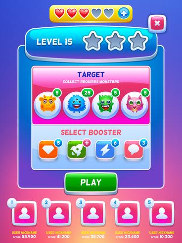 Game UI. Level screen. vector