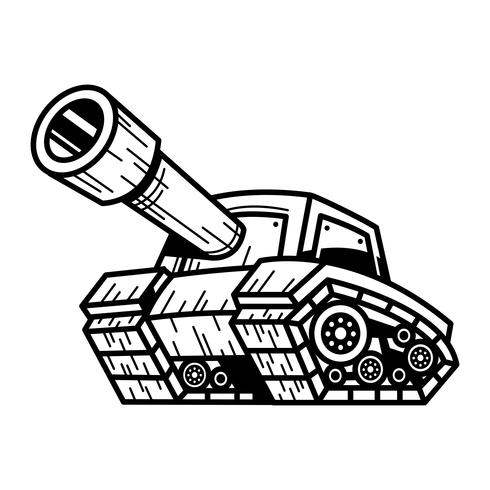 Máquina de tanque de ejército de dibujos animados con ilustración de vector de Big Cannon Ready to Fire