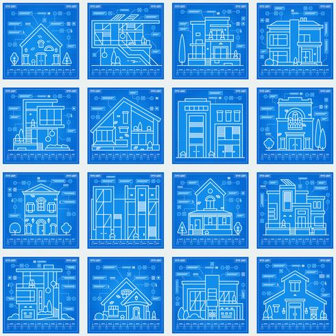 Houses blue print.  vector