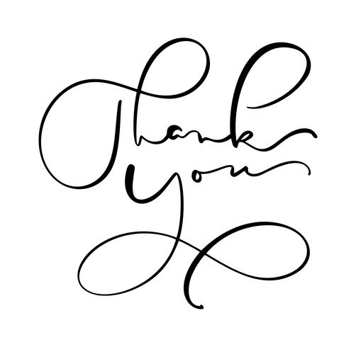 Hand drawn vintage Vector text Thank you. Isolated on white background. Calligraphy lettering illustration for wedding, greeting card, tag