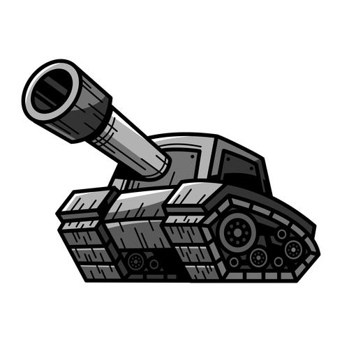 Máquina de tanque de ejército de dibujos animados con ilustración de vector de Big Cannon Ready to Fire