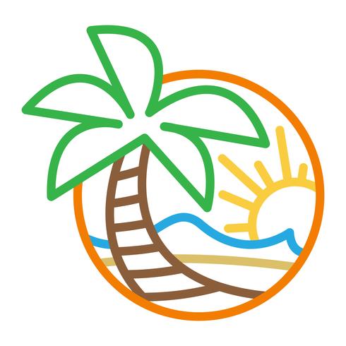 Icono de vector de vacaciones de verano playa olas océano palmera vacaciones tropicales