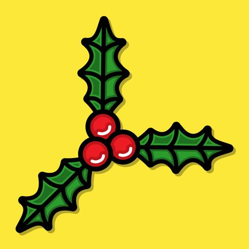 Muérdago navideño navideño con frutos rojos y hojas verdes vector