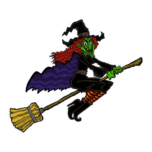 Witch riding a broom cartoon vector