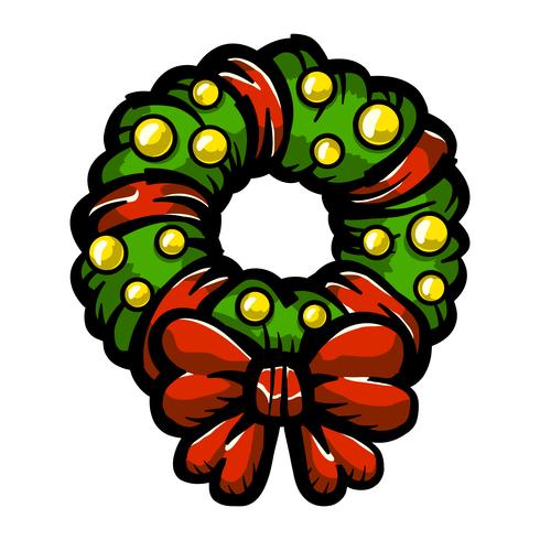 Christmas festive holiday wreath bow vector icon