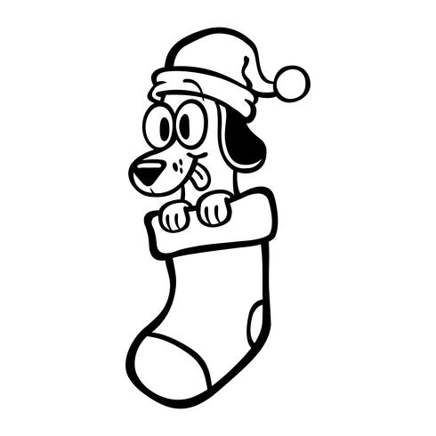 Cartoon Dog Santa Hat Christmas Stocking vector
