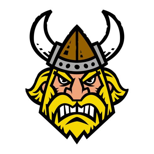 Vector illustration of a cartoon viking with a horned helmet and beard