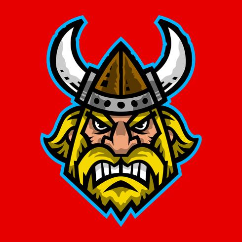 Vector illustration of a cartoon viking with a horned helmet and beard
