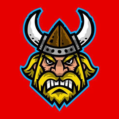 Ilustración vectorial de un vikingo de dibujos animados con un casco con cuernos y barba vector