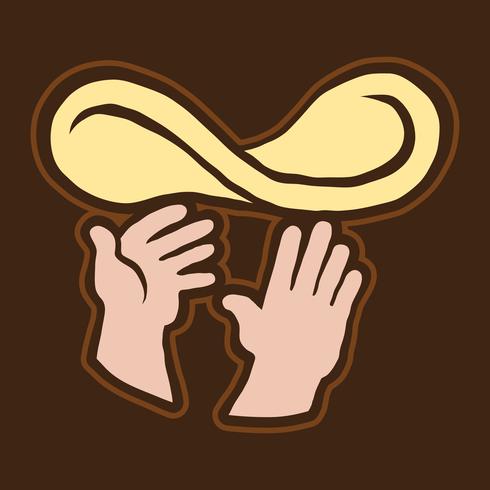 Hands of Chef Throwing Pizza Dough in the air, Pizzeria vector logo