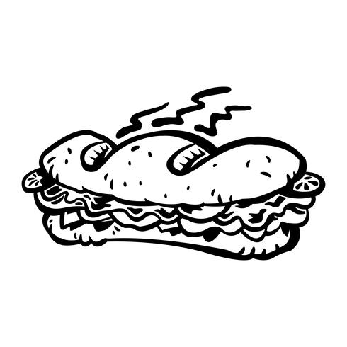 Cartoon Submarine Sandwich Lunch with Bread, Meat, Lettuce, and Tomato