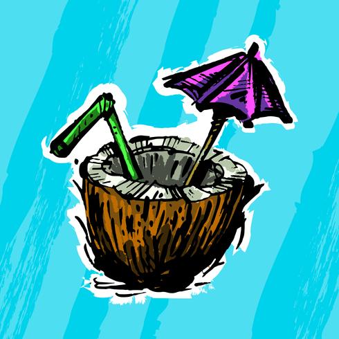 Ilustración de bebida de coco tropical vector