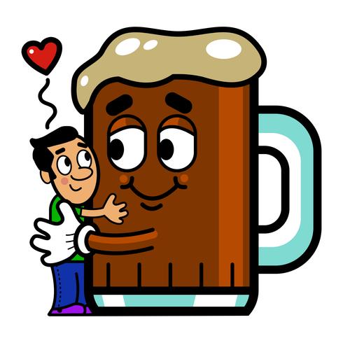 Hombre de dibujos animados abrazos cerveza gráfico ilustración vector