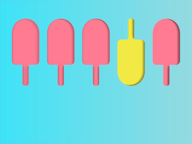 el helado amarillo del tstanding entre concepto rosado del helado en el fondo azul para el espacio de la copia. vector