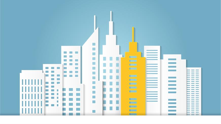Outstanding yellow architectural building among white building. vector