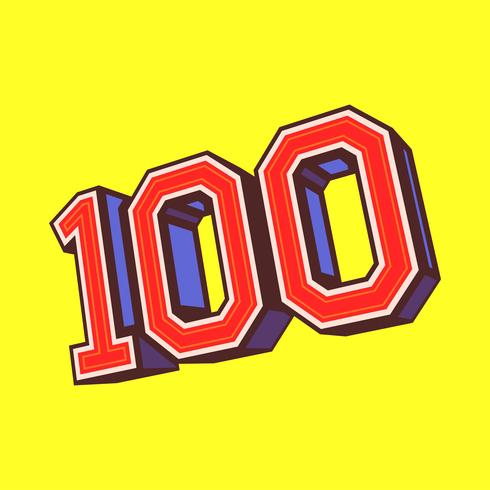 Número 100 / Cien fresco gráfico de texto moderno vector