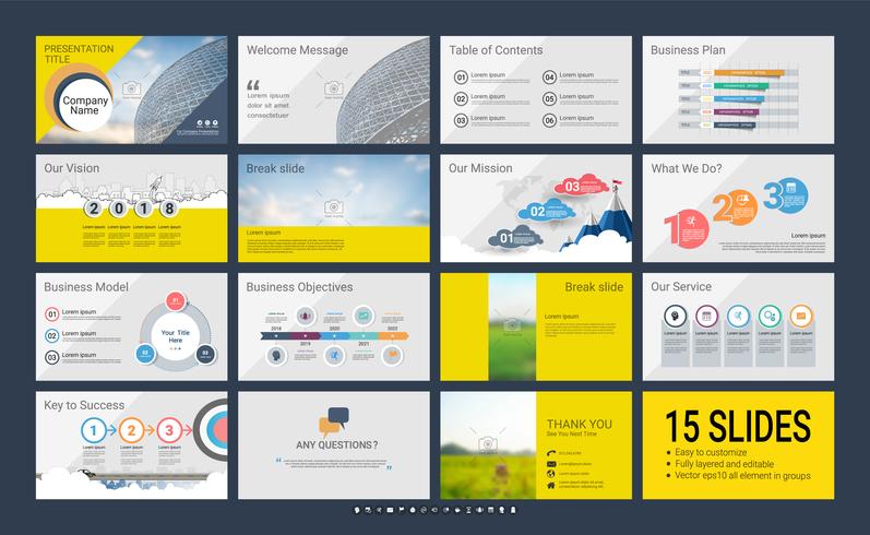 Plantilla de presentación de diapositivas para su empresa con elementos infográficos. vector