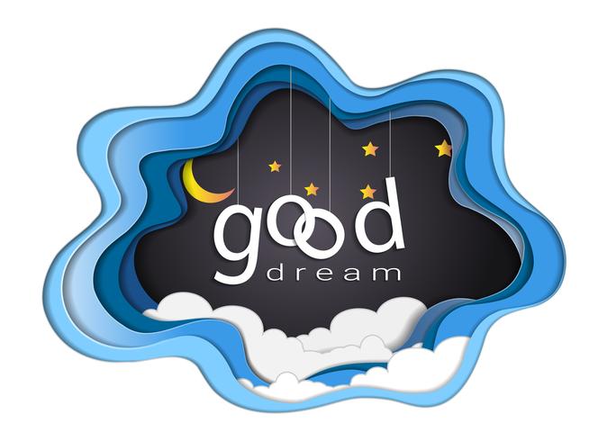 Good dream text design under the moon light and stars, Goodnight and Sleep well origami mobile concept. vector