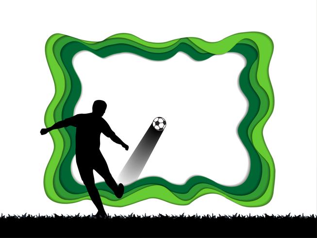 El arte de papel talla del fondo del fútbol con el futbolista. vector