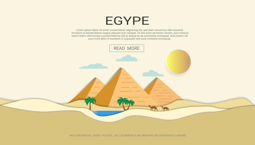 Egypt pyramid desert banner horizontal concept. vector