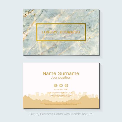 Luxury business cards vector template, Banner and cover with marble texture and golden foil details on white background.