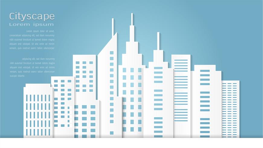 Paper art style for architectural building and cityscape background. vector