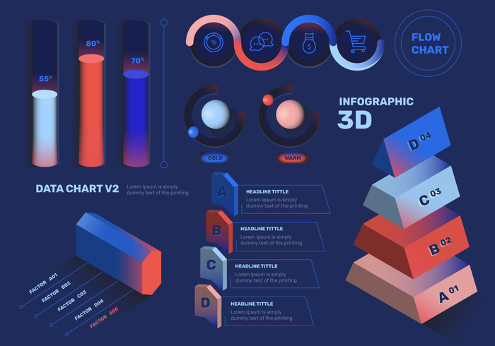 Conjunto de vectores de elementos de infografía 3D moderno