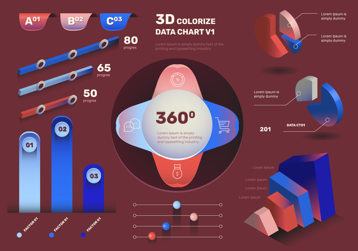 Conjunto de vectores de elementos de infografía 3D moderno