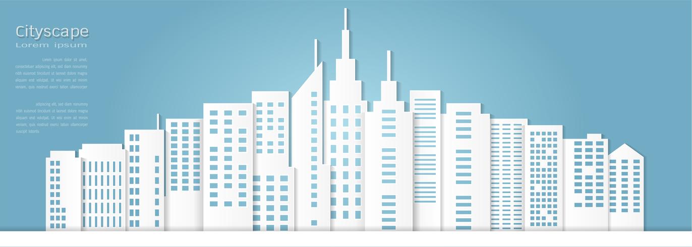 Estilo del arte de papel para el edificio arquitectónico y el fondo del paisaje urbano. vector