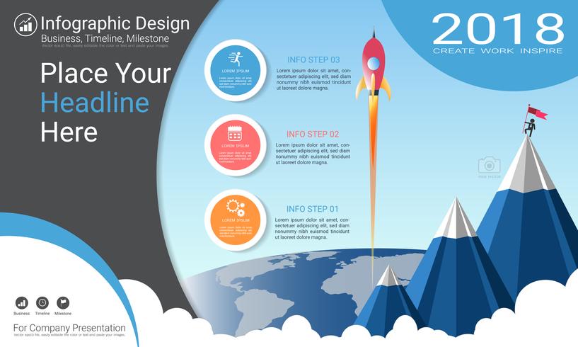 Business infographics report, Milestone timeline or Road map with Process flowchart 3 options. vector