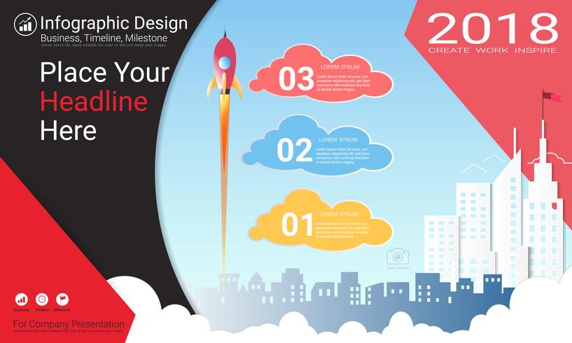 Business infographics report, Milestone timeline or Road map with Process flowchart 3 options. vector