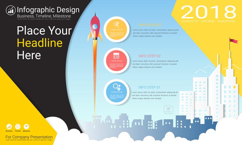 Business infographics report, Milestone timeline or Road map with Process flowchart 3 options. vector