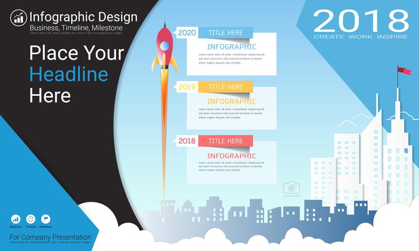 Business infographics report, Milestone timeline or Road map with Process flowchart 3 options. vector