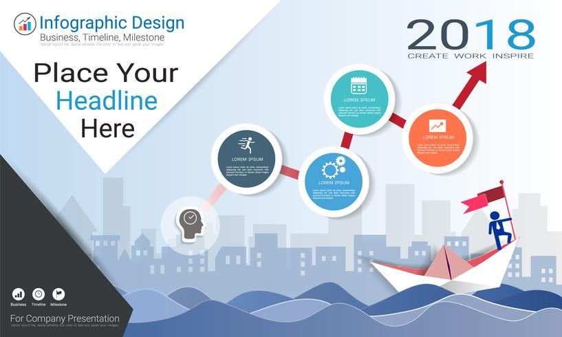 Business infographics template, Milestone timeline or Road map with Process flowchart 4 options. vector