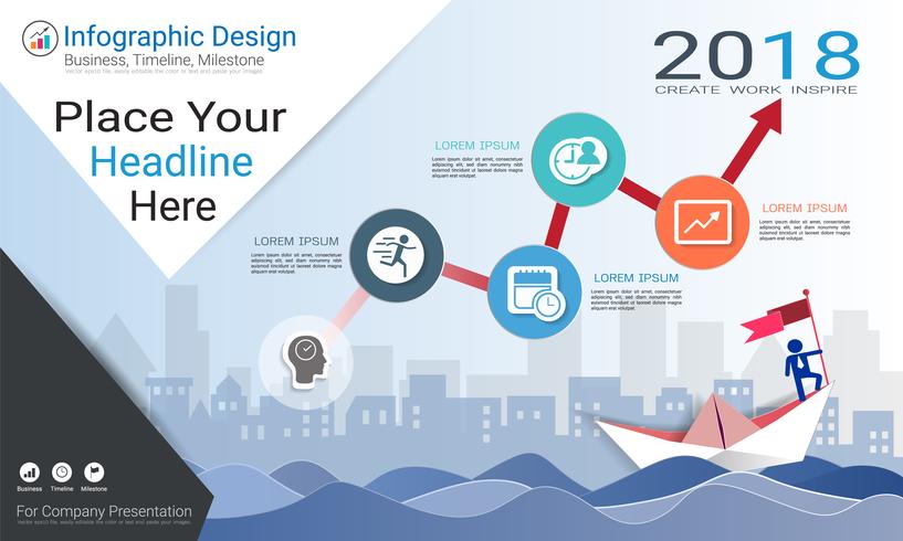 Business infographics template, Milestone timeline or Road map with Process flowchart 4 options. vector