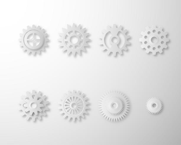 Collection of Gears and cog wheel isolated on white background. Set of white gears paper art style. vector