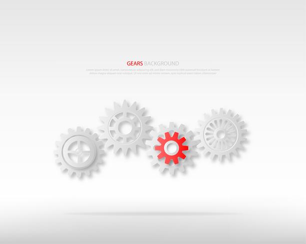 Power of leadership or teamwork concepts. Gray gears wheels and one red gear on white background. vector