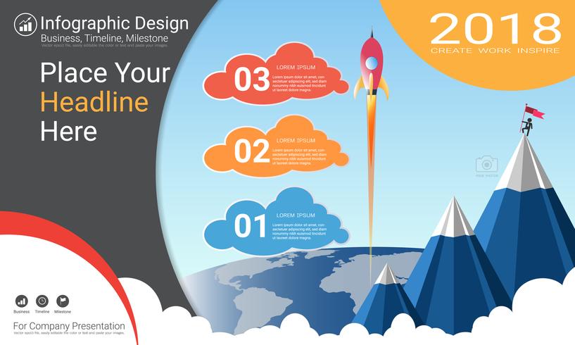 Business infographics report, Milestone timeline or Road map with Process flowchart 3 options. vector