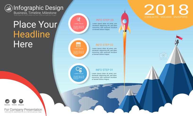 Business infographics report, Milestone timeline or Road map with Process flowchart 3 options. vector