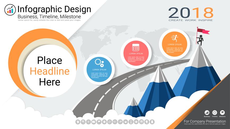 Business infographics report, Milestone timeline or Road map with Process flowchart 3 options. vector