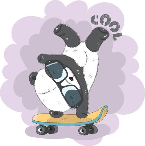 Pequeño panda lindo en una patineta vector